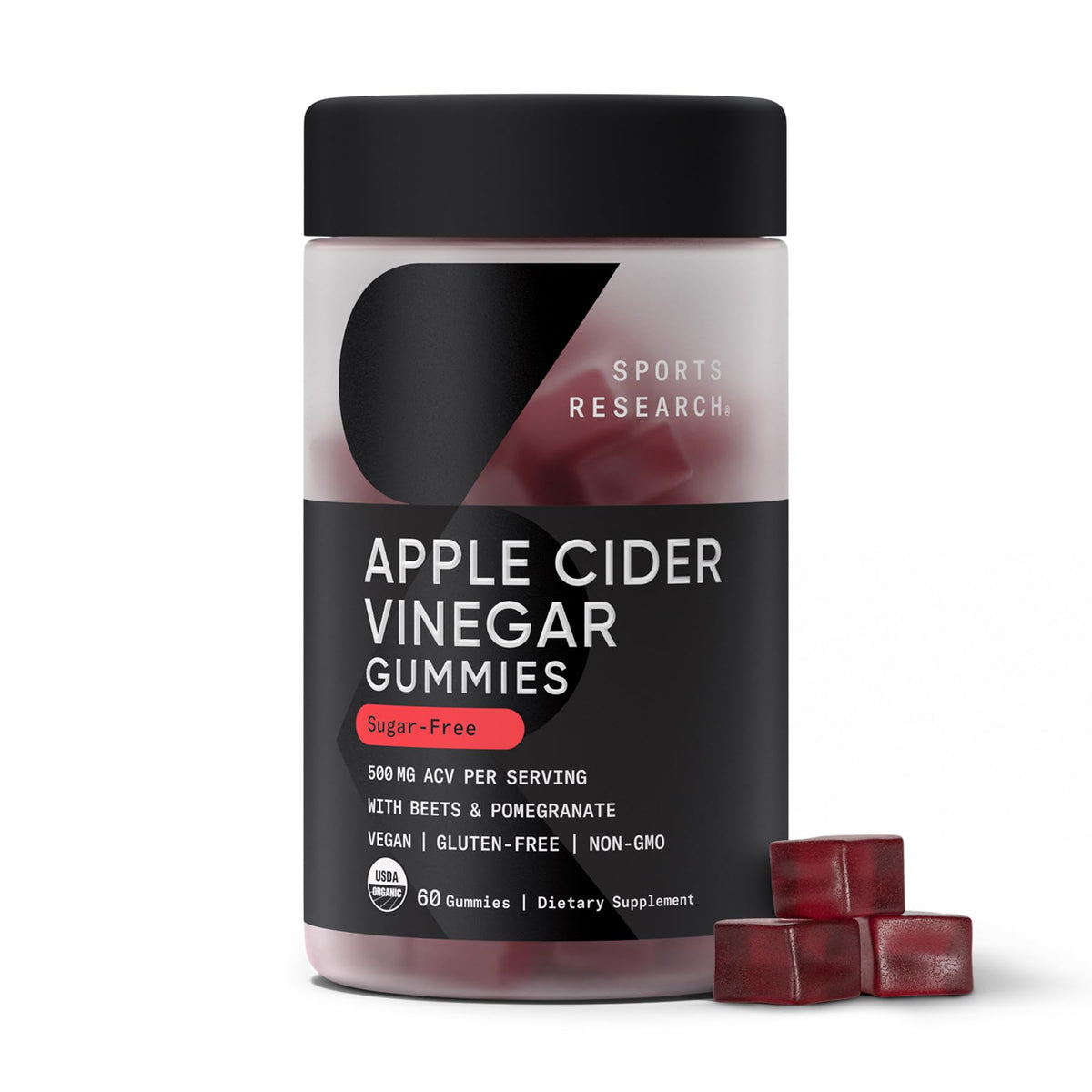 Sports Research Organic Apple Cider Vinegar Gummies - for Diet Cleanses & Digestion | 500mg | Non-GMO Tested, Certified Vegan, Gluten Free ACV - 60 Gummies for Adults, 1 Month Supply Sports Research buy supplements Au