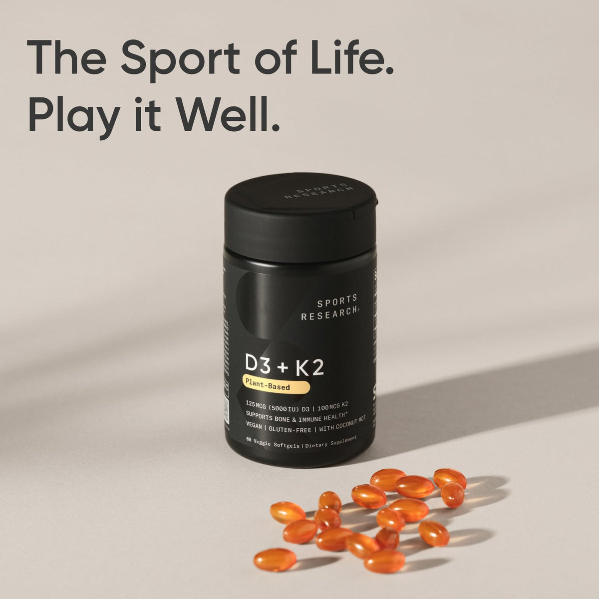 Sports Research® Vitamin D3 + K2 w/ Coconut Oil - Vegan Vitamin D 5000iu & Mk7 Vitamin K 100mcg for Bone & Immune Support - Vegan Certified · Non-GMO · Soy Free - 60 Softgels Sports Research buy supplements Au