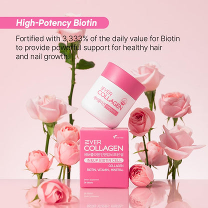 Ever Collagen in&UP Biotin Cell, Low Molecular Marine Fish Collagen Peptides Tablets with Vitamin Selenium Supplements - Healthy Skin, Hair, Nail for Women - Antioxidant Supplement EVER COLLAGEN TIME buy supplements Au