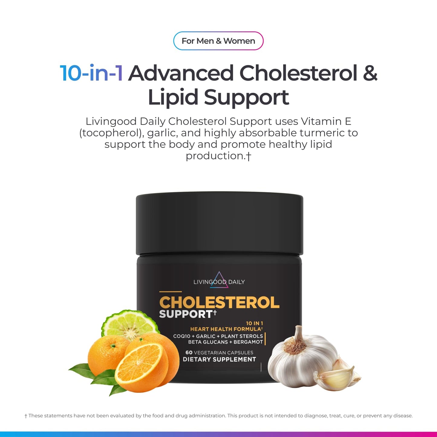 Livingood Daily Cholesterol Support Supplement with Garlic, CoQ10, Vitamin E, Bergamot, Plant Sterols for Body and Heart Health Support, Supports LDL and Triglycerides, Gluten Free, Vegan, 60 Capsules Livingood Daily buy supplements Au