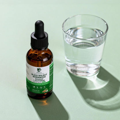Wormwood Black Walnut Soursop Drops - Gut Health with L-Glutamine | Gentle Intestinal Cleanse & Digestive Health – with Prebiotics & Zinc for Mood Immune & Energy – Vegan Gluten-Free