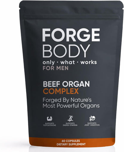 Forge body Beef Organ Complex Capsules, 100% Grass Fed Beef Liver Capsules with Blend of Liver, Heart, Bone Marrow, Pancreas, Total Body Wellness & Performance, Immune Support, Immunity & Men’s Health