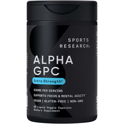 Sports Research® Alpha GPC 630mg (Extra Strength) - Bioavailable Source of Choline - Focus & Cognitive Support for Women & Men - Vegan Certified · Non-GMO · Gluten Free - 60 Liquid Capsules Sports Research buy supplements Au