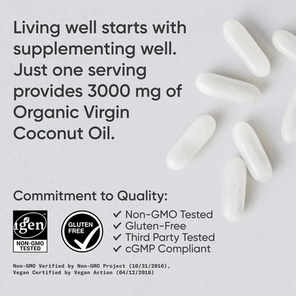 Sports Research® Organic Coconut Oil Capsules 3000MG - Cold Pressed Extra Virgin Coconut Oil with Medium Chain Triglycerides (MCTs) - Vegan Friendly & Non-GMO Verified - 120 Softgels Sports Research buy supplements Au