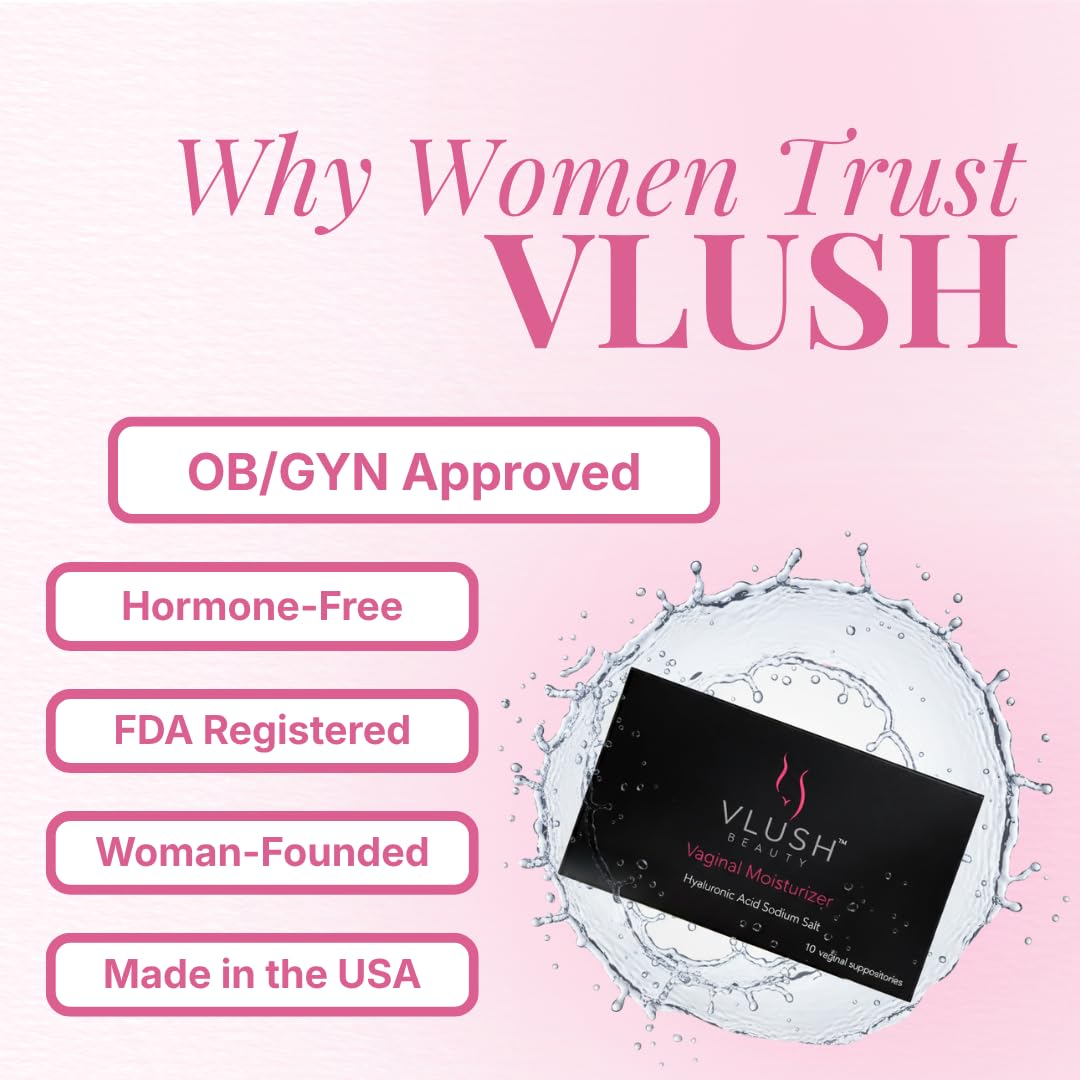 VLUSH Vaginal Moisturizer: Hormone-Free Hyaluronic Acid Suppositories for Dryness & Intimate Comfort – Clean Support for Menopause & Perimenopause (10pk) VLUSH buy supplements Au