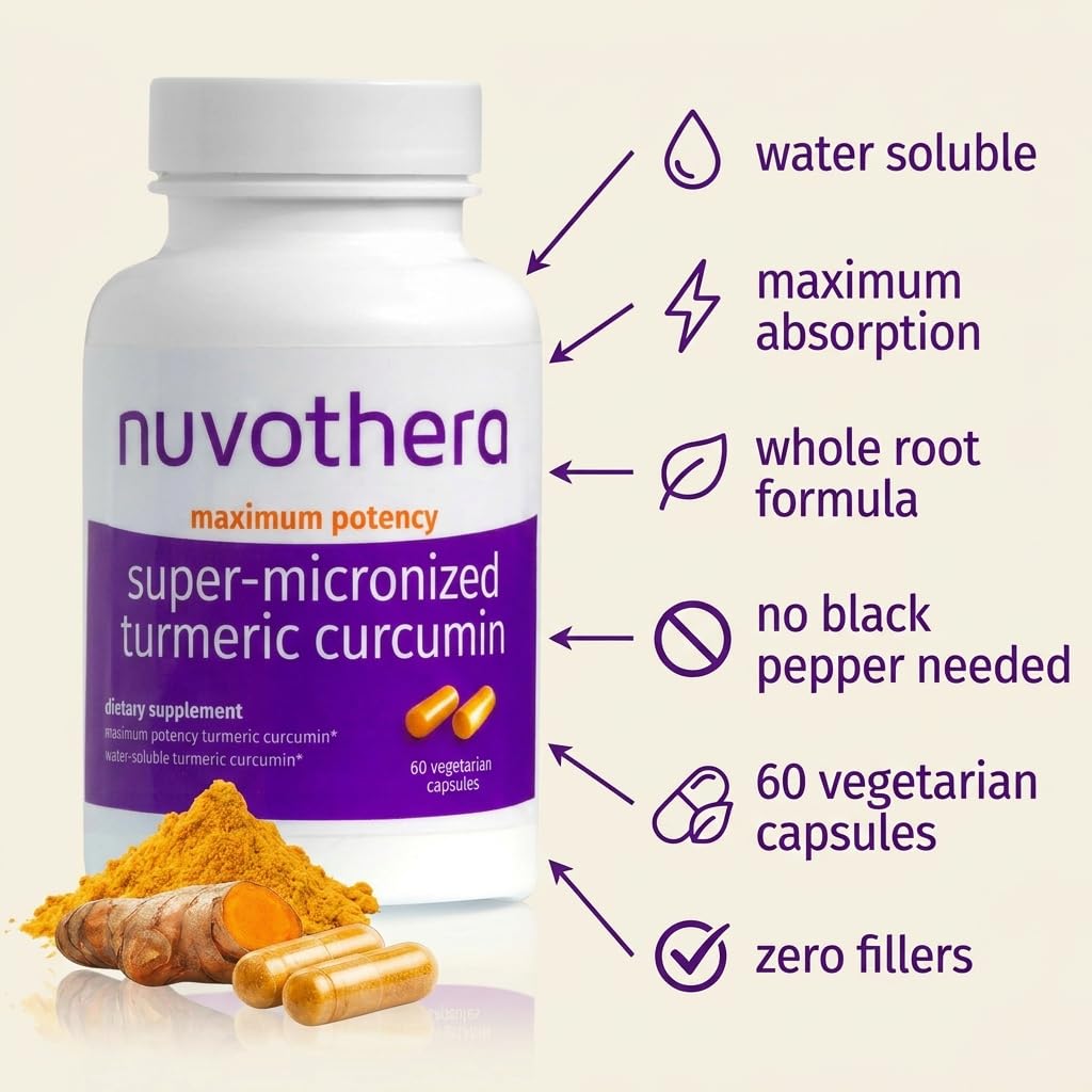Nuvothera Super-Micronized Turmeric Curcumin Capsules Rapid Absorption, Whole Root, Non-GMO, Skin, Gut Health & Antioxidants (1 Month Pack (60 Capsules)) Nuvothera buy supplements Au