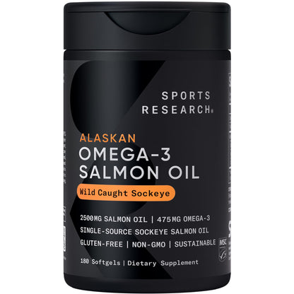 Sports Research® Salmon Oil - Single-Source Wild Alaskan Sockeye | 2500 mg per Serving w/EPA & DHA Fatty Acids | MSC Certified - 180 Count Softgels Sports Research buy supplements Au