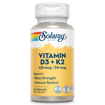 SOLARAY Vitamin D3 K2, K2 D3 Vitamin Supplement for Calcium Absorption, Bone Strength, Cardiovascular & Immune Function Support, Made Without Soy, 60-Day Guarantee, 60 Servings, 60 VegCaps SOLARAY buy supplements Au