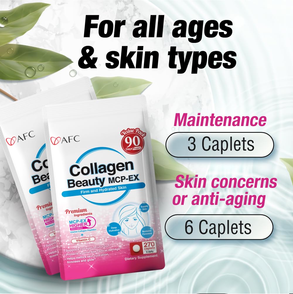 AFC Japan Collagen Beauty MCP-EX with Marine Collagen Peptide, 1.5X Better Absorption Than Other Collagen, for Anti-Aging, Skin, Hair, Nails, Bone and Joints, for Women & Men, 90 Days Supply AFC buy supplements Au