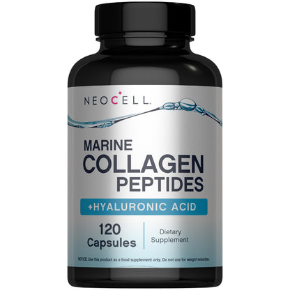 NeoCell Marine Collagen Peptides Capsules | 120 Pills | with Hyaluronic Acid | Plus Vitamin C | for Women and Men