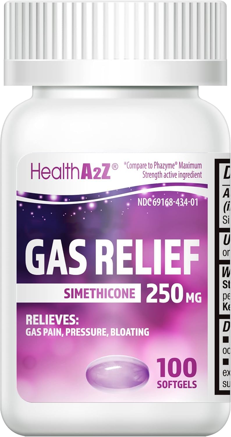 HealthA2Z® Gas Relief Simethicone 250mg, Fast Gas & Bloating Relief, Relieve Symptoms Naturally, 100 Softgels (Pack of 1) HealthA2Z buy supplements Au