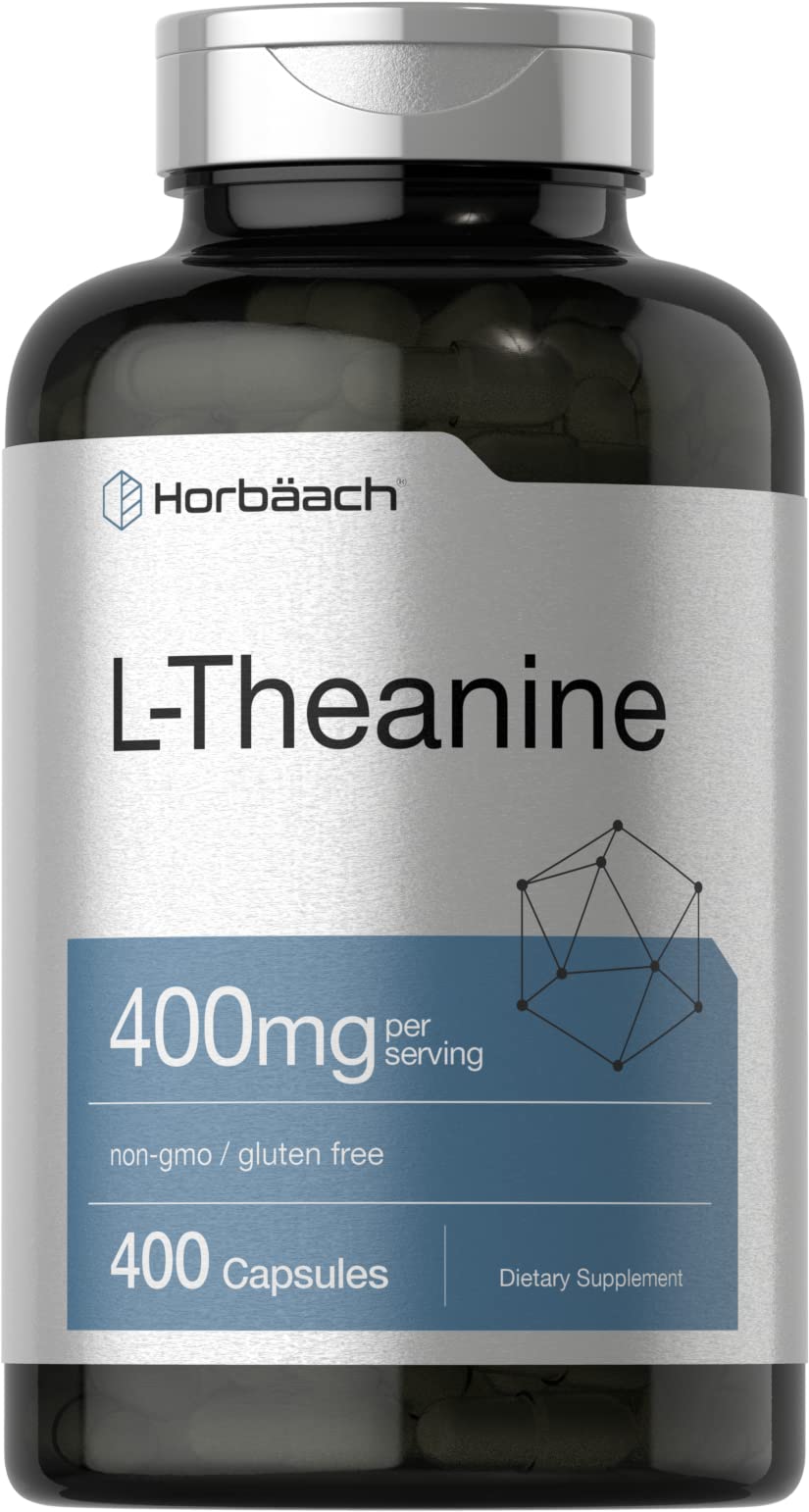 Horbäach L-Theanine Supplement | 400mg | 120 Powder Capsules | Non-GMO & Gluten Free