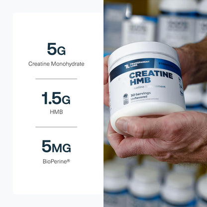 Transparent Labs Creatine HMB - Creatine Monohydrate Powder with HMB for Muscle Growth, Increased Strength, Enhanced Energy Output, and Improved Athletic Performance - 30 Servings, Unflavored Transparent Labs buy supplements Au