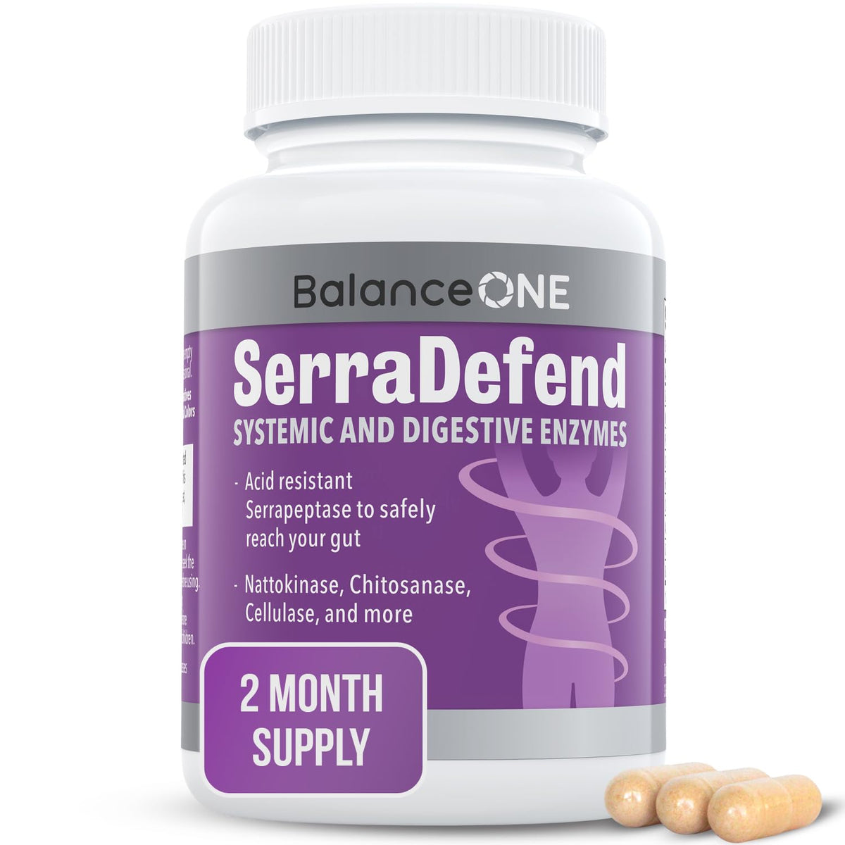 Balance ONE Biofilm Disruptor – Proteolytic Enzymes & Defense Supplement with Serrapeptase & Nattokinase – Systemic & Digestive Support – 60 Capsules, 2 Month Supply – for Women & Men – SerraDefend Balance ONE buy supplements Au