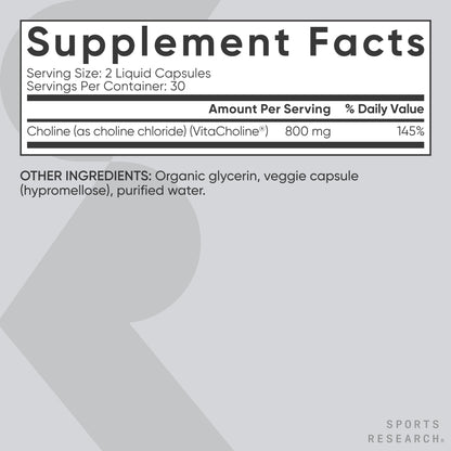 Sports Research ® Extra Strength Choline 800 mg - Essential Nutrient Featuring VitaCholine ® for Focus Support - Vegan Certified • Non-GMO • Gluten Free - 60 Liquid Capsules Sports Research buy supplements Au