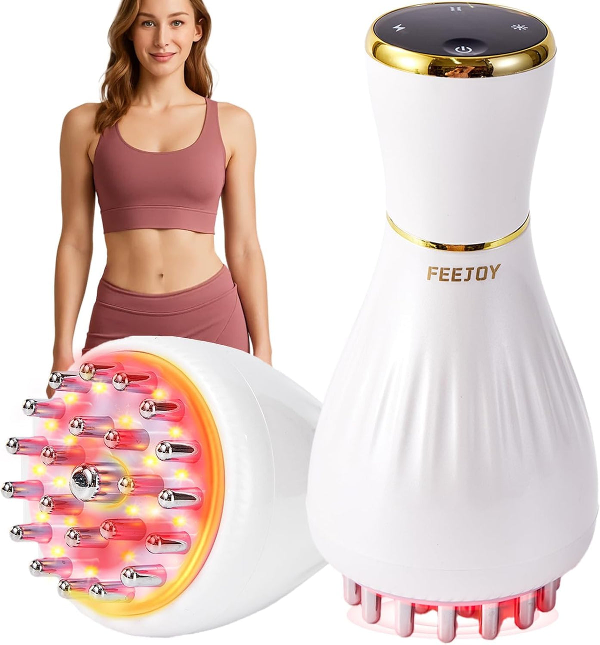 FEEJOY Lymphatic Drainage Massager & Massage Tool, Body Sculpting Machine & Fascia Blaster for Cellulite with Microcurrent, Light, Heat & Vibration, for Legs, Arms & Belly (White) FEEJOY buy supplements Au
