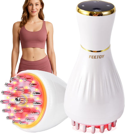 FEEJOY Lymphatic Drainage Massager & Massage Tool, Body Sculpting Machine & Fascia Blaster for Cellulite with Microcurrent, Light, Heat & Vibration, for Legs, Arms & Belly (White) FEEJOY buy supplements Au