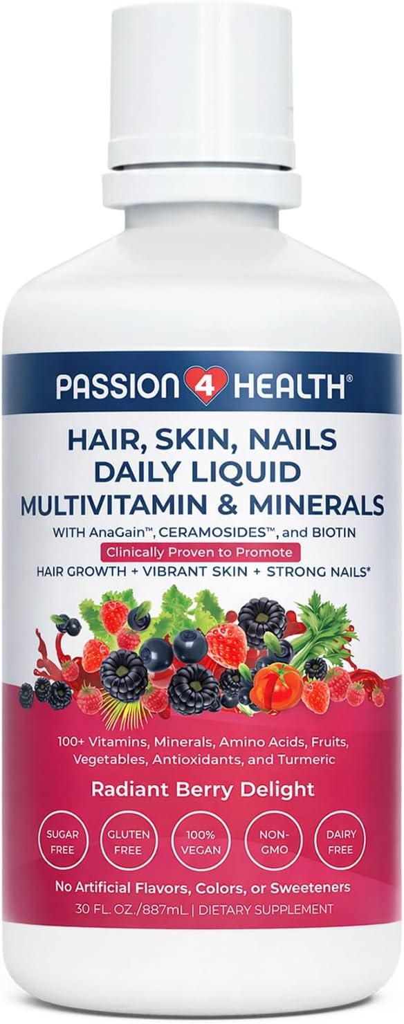 Passion 4 Health - Daily Liquid Multivitamin + Minerals (Radiant Berry Delight, Hair Skin Nails Liquid Multivitamin)
