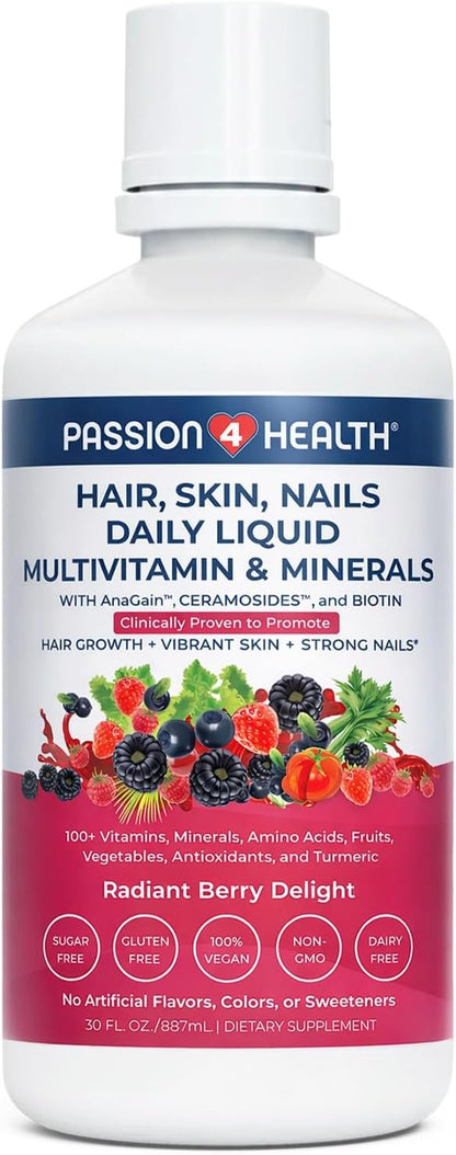 Passion 4 Health - Daily Liquid Multivitamin + Minerals (Radiant Berry Delight, Hair Skin Nails Liquid Multivitamin)