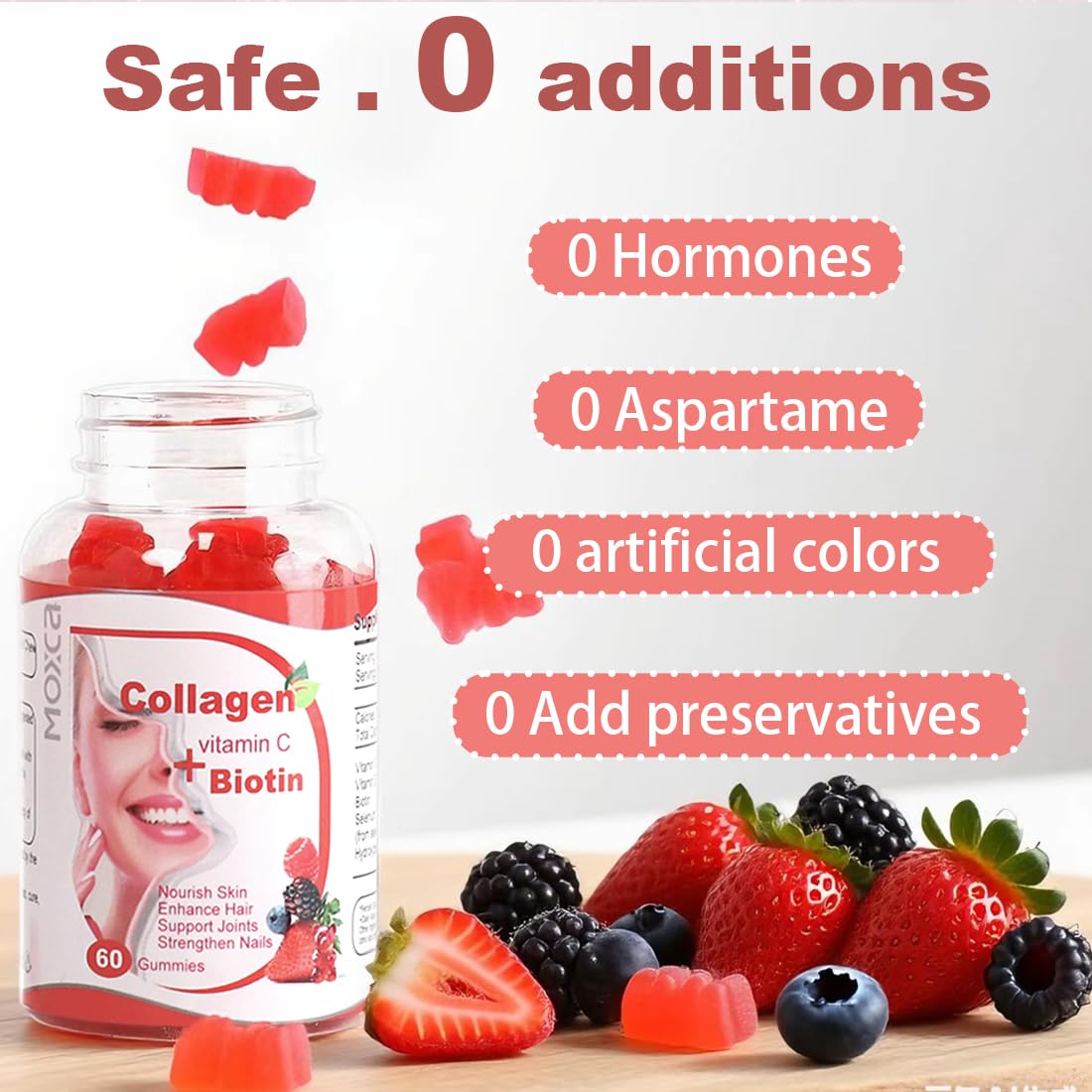 Moxca Hydrolyzed Marine Collagen Gummies for Women | Vegan Collagen Support with Biotin, Vitamins C & E | Daily Beauty Supplement for Hair, Skin & Nails | Natural Fruit Flavor, Clean Formula Moxca buy supplements Au