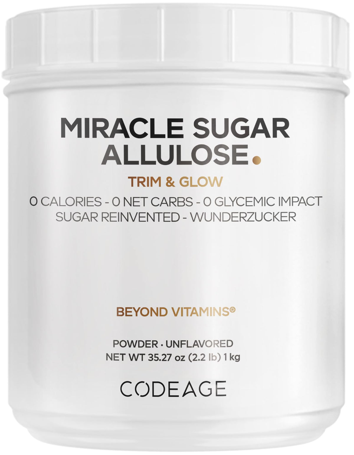 Codeage Miracle Sugar Allulose Powder - All-purpose Zero Calorie Allulose Sweetener, +3 Month Supply - 0 Net-Carbs - Rare Sugar Alternative to Stevia, Aspartame & Liquid - Non-GMO - 35.27 Oz CodeageBuy Supplements Australia