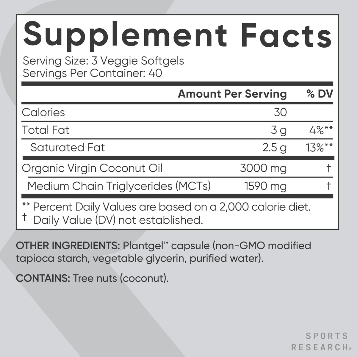 Sports Research® Organic Coconut Oil Capsules 3000MG - Cold Pressed Extra Virgin Coconut Oil with Medium Chain Triglycerides (MCTs) - Vegan Friendly & Non-GMO Verified - 120 Softgels Sports Research buy supplements Au