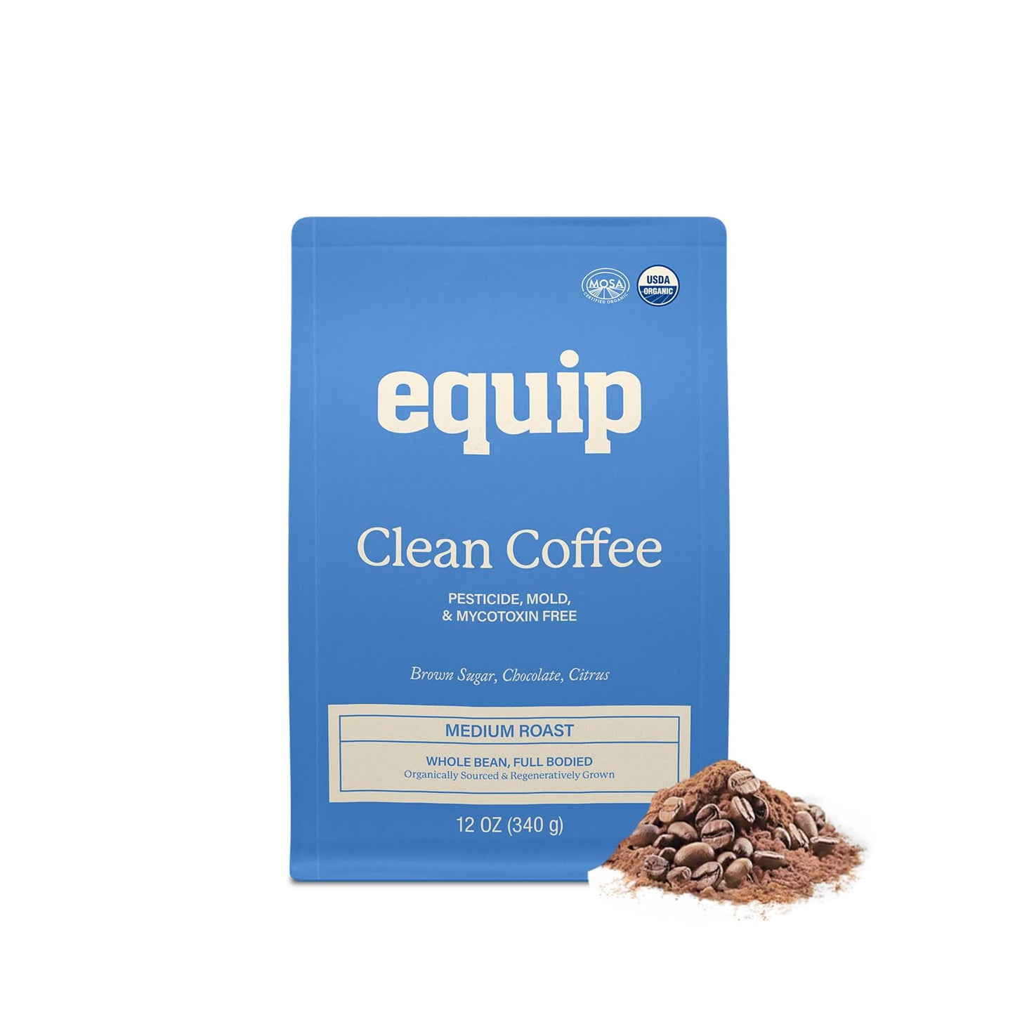 Equip Foods Clean Coffee | Gold Standard, Certified Organic, Fair Trade, Regenerative | Medium Roast, Whole Bean, Nicaragua | Brown Sugar+Chocolate+Citrus