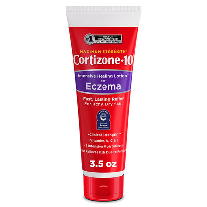 Cortizone-10 Maximum Strength Intensive Healing Itch Relief Lotion for Eczema, 1% Hydrocortisone, Fast-Acting, Anti-Itch Cream for Minor Skin Irritations, Rashes and Inflammation Due to Eczema, 3.5 oz Cortizone 10 buy supplements Au