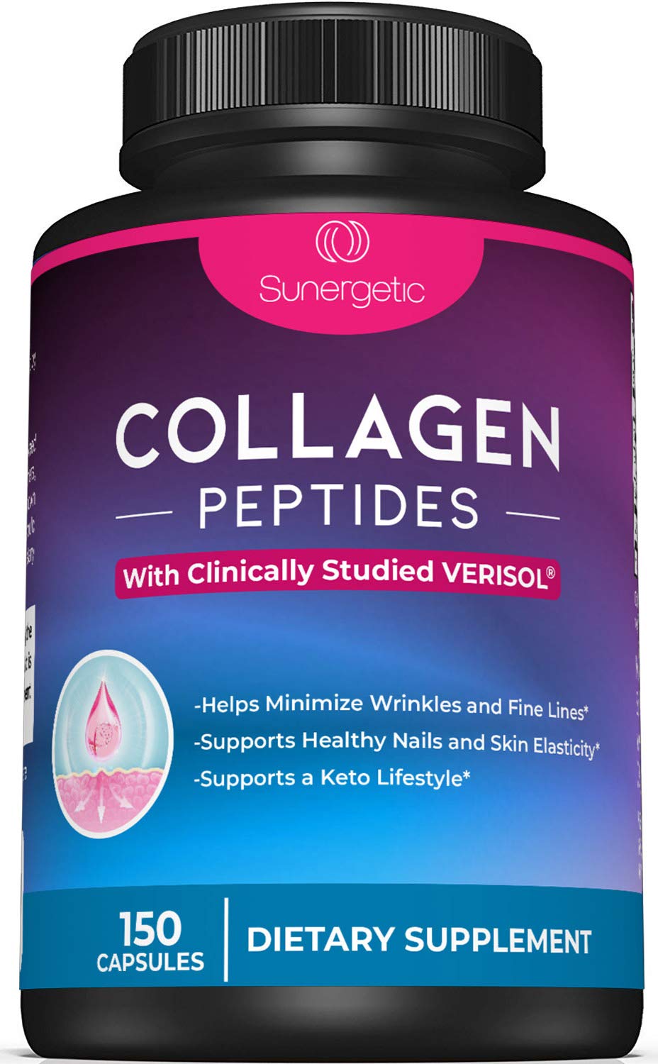 Sunergetic Premium Collagen Peptides Capsules – 2500 mg of VERISOL Collagen Peptides Type 1 & Type 3 – Multi Collagen Supplement to Support Joint Health, Hair, Skin & Nails – 150 Collagen Capsules Sunergetic buy supplements Au