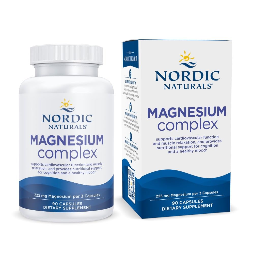 Nordic Naturals Magnesium Complex supplement bottle and packaging on a white background