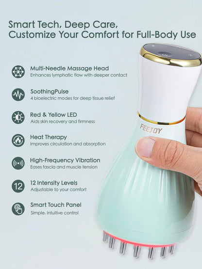 FEEJOY Lymphatic Drainage Massager & Massage Tool, Body Sculpting Machine & Fascia Blaster for Cellulite with Microcurrent, Light, Heat & Vibration, for Legs, Arms & Belly (Gradient Green) FEEJOY buy supplements Au