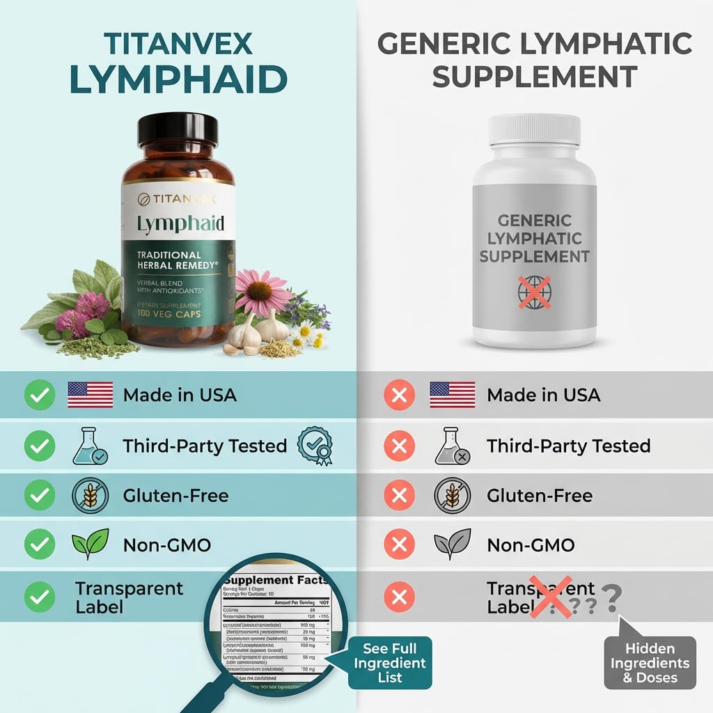 TitanVex Lymphaid - Lymphatic Drainage Supplement 100 Vegan Capsules, Herbal Lymphatic Support with Echinacea and Dandelion, Antioxidant, Respiratory and Urinary Wellbeing TitanVex buy supplements Au