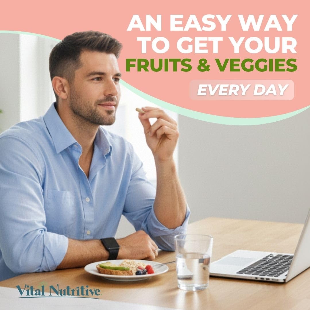Vital Super Fruits & Veggies - Daily Superfood Capsules for Adults - Fruit & Vegetable Supplements to Boost Immunity & Energy - 2-in-1 Formula for Overall Wellness VITAL NUTRITIVE buy supplements Au