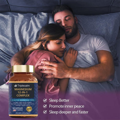 Magnesium Complex 12 in 1 Supplement - 12 Elemental 1000mg - Magnesium Glycinate, Citrate, Malate, Taurate - High Absorption,for Muscle, Nerve & Sleep Support - 120 Capsules Triplecalm buy supplements Au