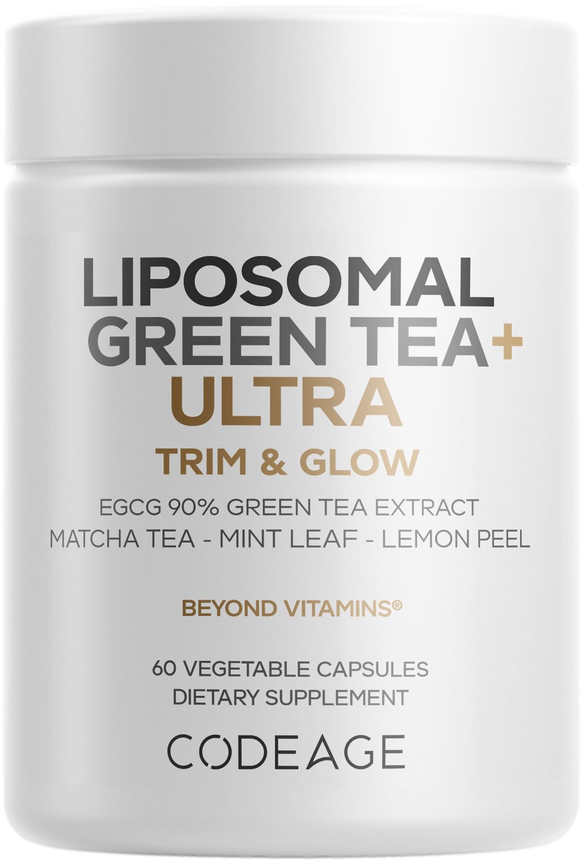 Codeage Liposomal Green Tea+ Ultra Potency - EGCG 90% Green Tea Extract, Organic Matcha Green Powder, Peppermint, Lemon Peel - Vegan, Non-GMO, Gluten-Free - Liposomal Delivery - 60 Capsules CodeageBuy Supplements Australia