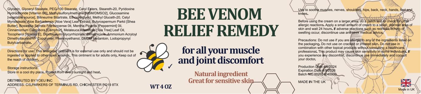 KOKOMAANE Bee Venom Muscle Cream, Maximum Strength Joint & Bone Soothing Ointment, for Shoulder, Back, Neck, Hands, Knuckle, Elbow, Feet, Leg, Knees, Ankle, Arthritis, Meniscus, for Adults, Elder KOKOMAANEBuy Supplements Australia