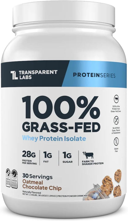 Transparent Labs Grass-Fed Whey Protein Isolate (30 Servings, Chocolate Peanut Butter) & Grass-Fed Whey Protein Isolate (30 Servings, Oatmeal Chocolate Chip Cookie)