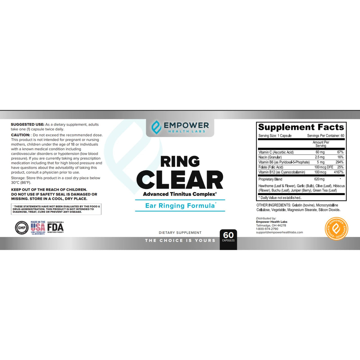 Empower Health Labs Ring Clear All-Natural Ear Buzz Relief Formula for Lasting Relief from Incessant Ear Buzzing - 30-Day Supply Empower Health LabsBuy Supplements Australia