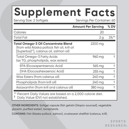 Sports Research® Omega-3 Fish Oil Bundle - Total Omega-3 2200mg (Krill, Salmon & Pollock) + Triple Strength Fish Oil 1250mg - High EPA & DHA Supplement Sports Research buy supplements Au