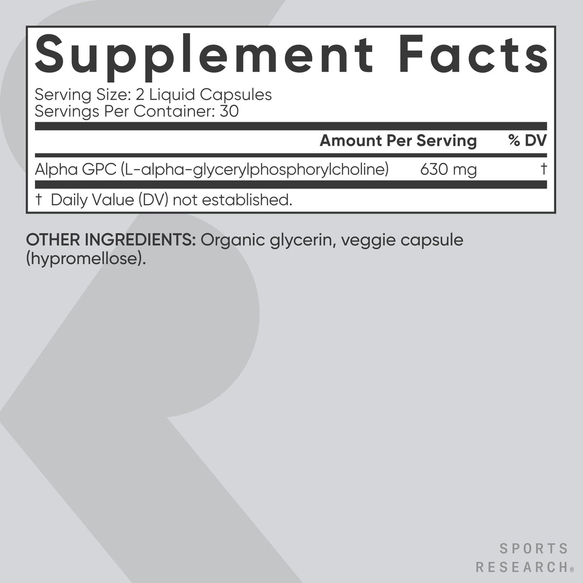 Sports Research® Alpha GPC 630mg (Extra Strength) - Bioavailable Source of Choline - Focus & Cognitive Support for Women & Men - Vegan Certified · Non-GMO · Gluten Free - 60 Liquid Capsules Sports Research buy supplements Au
