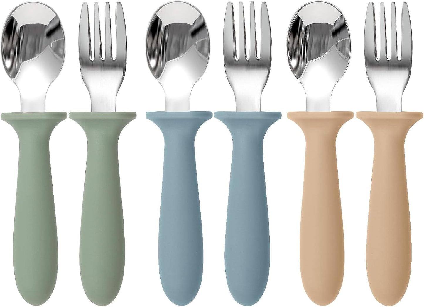 Toddler Utensils, 6 Pack kids Silverware Set with Silicone Handle, 18/8 Stainless Steel