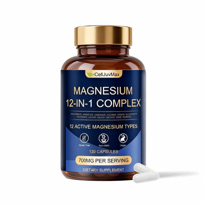 Magnesium 12-in-1 Complex 700mg, with Glycinate & Citrate, Vegan Supplement for Daily Wellness, 120 Capsules (1) WOJJ buy supplements Au
