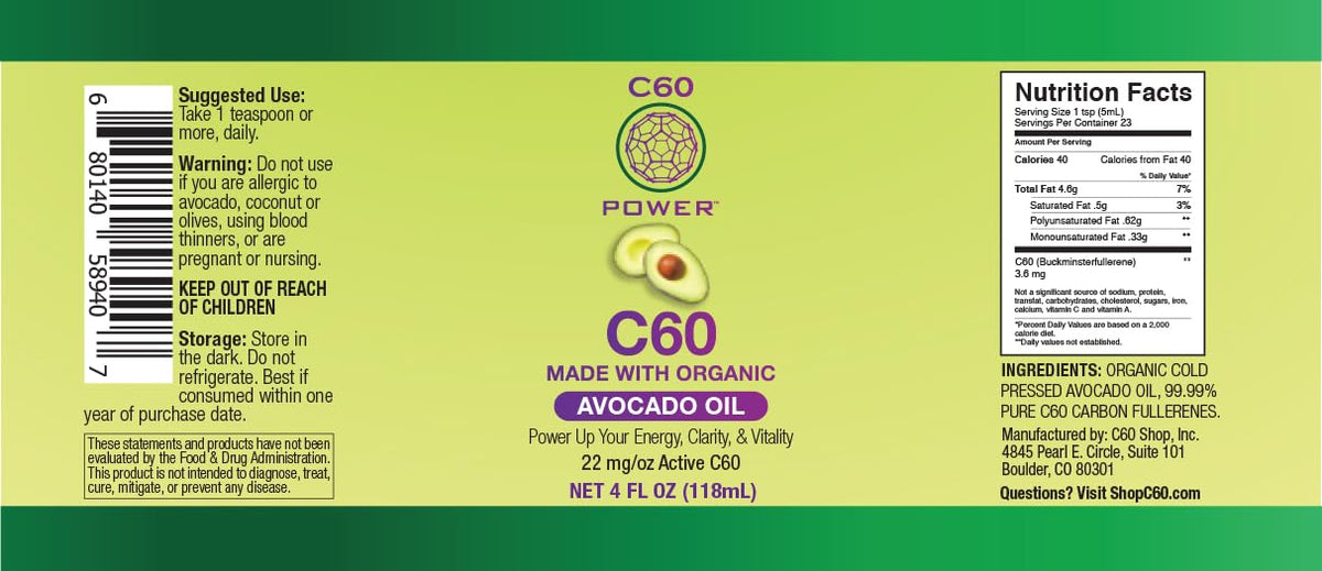 C60 Power C60 in Organic Avocado Oil - Natural Wellness & Antioxidant Support for Men & Women, 99.99% Pure Carbon Fullerenes, Promotes Energy, Mental Clarity, & Stamina - 4 fl oz Bottle C60 Purple PowerBuy Supplements Australia