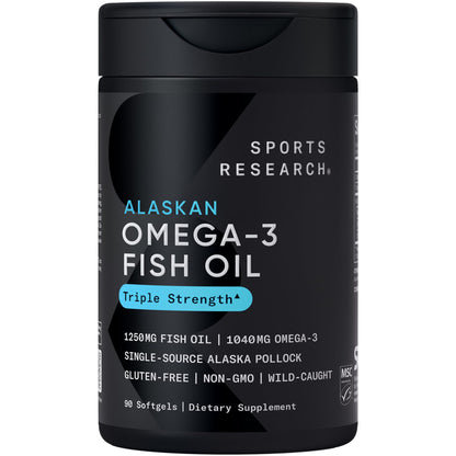 Sports Research® Omega-3 Fish Oil 1250 - Triple Strength Fish Oil Supplement from Wild Alaska Pollock - MSC Certified Sustainable