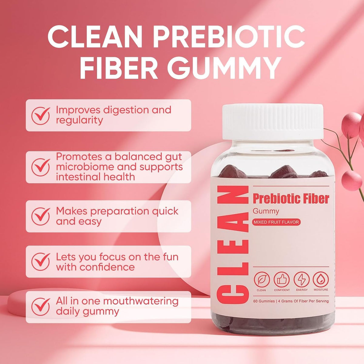 6525080 Clean Prebiotic Fiber Gummy, Clean Fiber Gummies for Men, Men Prebiotic Supplement for Digestive Gut Health, Non-GMO, 60 Gummies - PrimeBioHealth - canada supplements