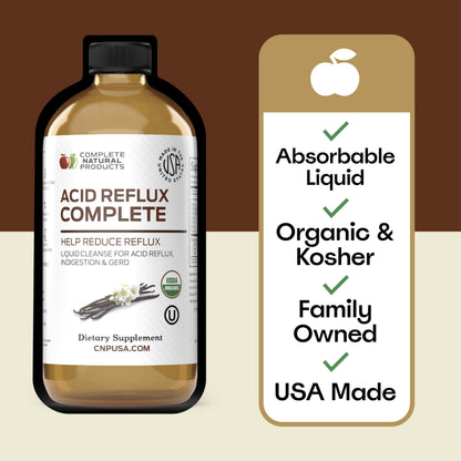Acid Reflux Relief Liquid 16oz - Organic Heartburn Support Formula, Natural GERD Aid with Aloe Ginger Garlic Vanilla, Fast Absorbing Amish Remedy, Certified Organic Kosher Made in USA Supplement Complete Natural Products buy supplements Au