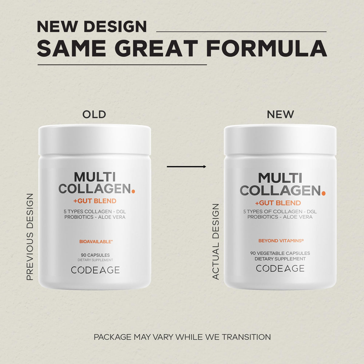Codeage Multi Collagen + Gut Blend Supplement - Digestive Probiotics, DGL Licorice, Aloe Vera, Organic Peppermint Leaf, Slippery Elm - Hydrolyzed Bovine Collagen Pills - Non-GMO - 90 Capsules CodeageBuy Supplements Australia