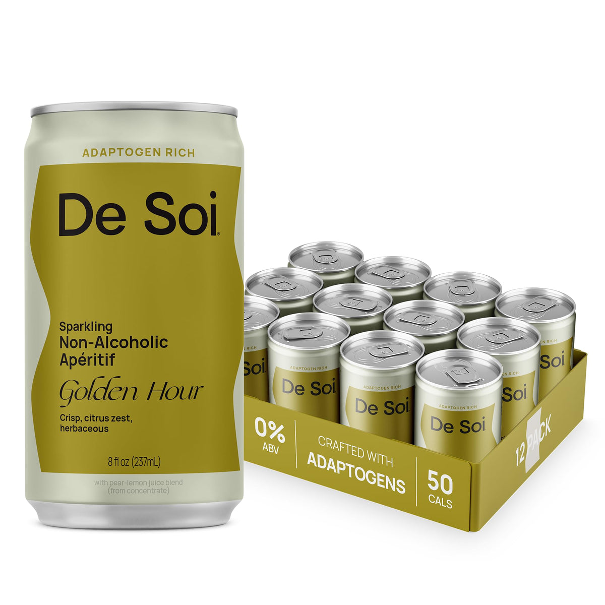 De Soi Golden Hour Mocktails NA Drinks 8 fl oz (12-pack) - Adaptogen Drink, Sparkling Drink with Calming Botanicals, Mocktail Drinks, Gluten Free, No Artificial Flavors De Soi buy supplements Au