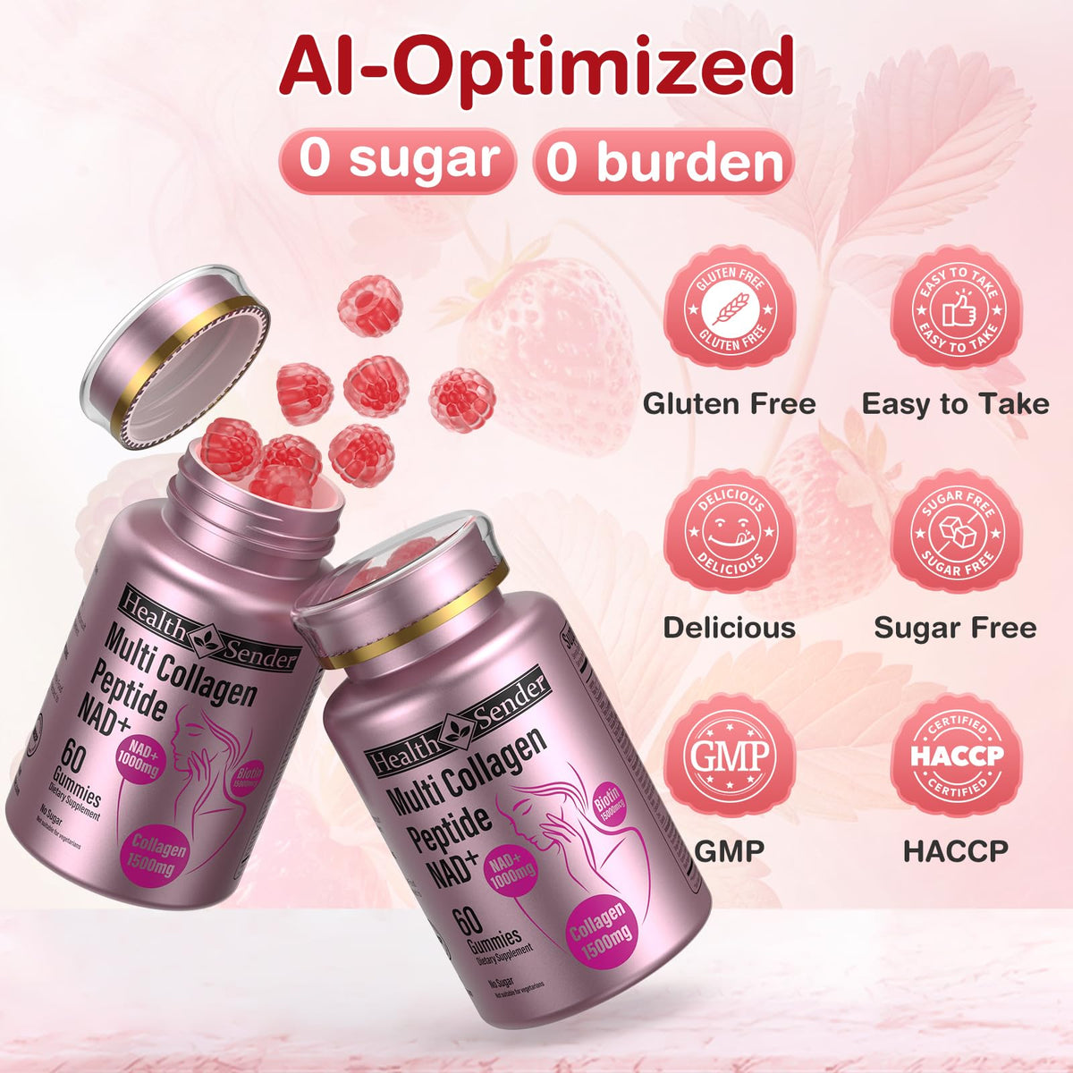 Collagen Gummies-Collagen for Women Men with 1500 mg Collagen Peptides Type I,II,III,V,X, 1000mg NAD, 15000 mcg Biotin, Daily Collagen Supplement Protein Gummies for Hair Skin Nails, Sugar Free HealthSender buy supplements Au