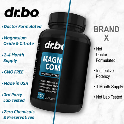 Magnesium Complex Supplement Capsules 500mg - Support Energy, Relaxation, Leg Cramps & Legs - Help Aid Muscle Support Supplements - High Absorption Premium Mag Citrate Oxide - 120 Capsules DR. BO buy supplements Au